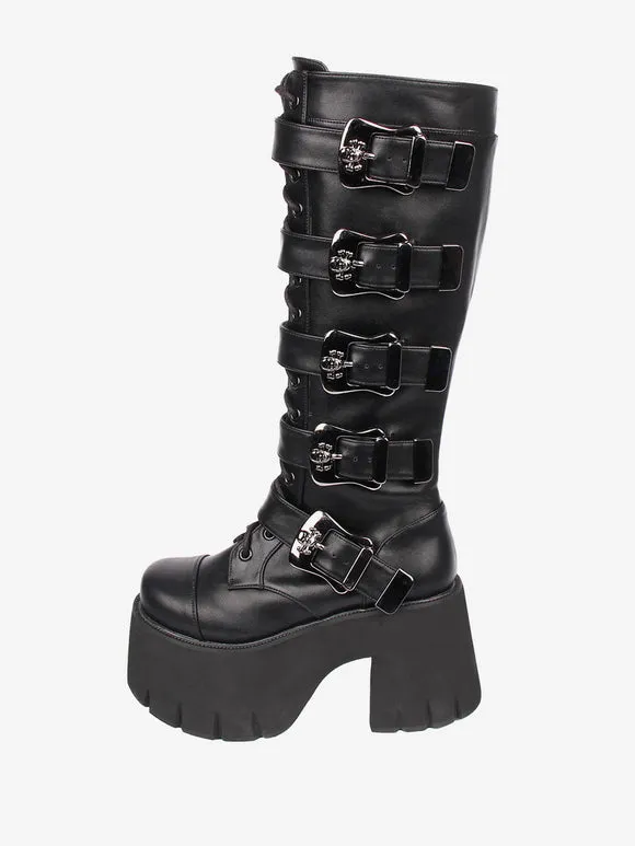Gothic Lolita Boots White Grommets Skeleton Round Toe PU Leather Lolita Footwear