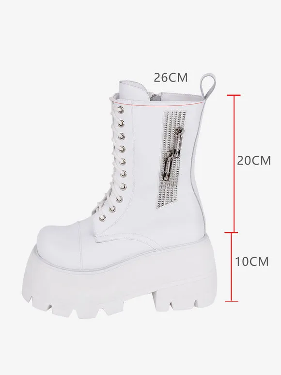 Gothic Lolita Boots White PU Round Toe PU Leather Lolita Footwear