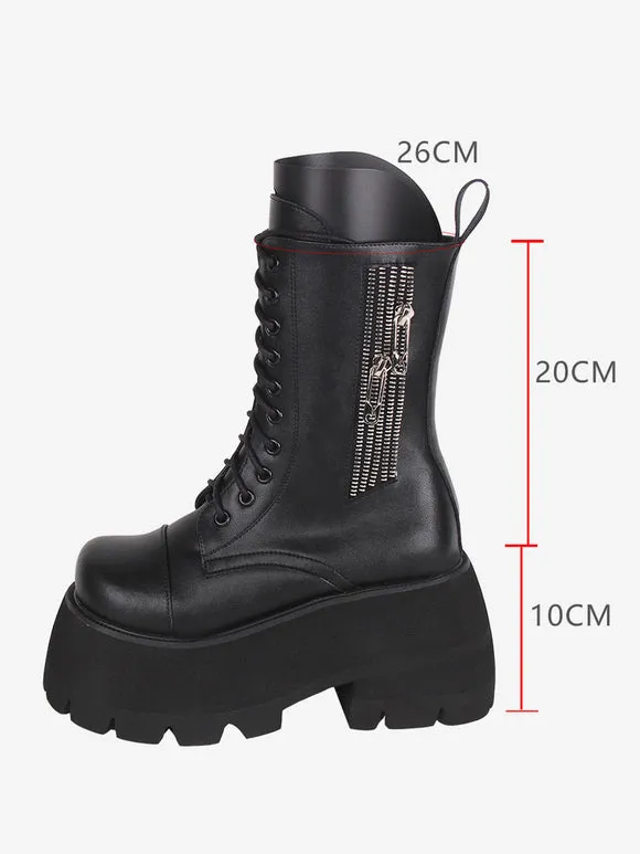 Gothic Lolita Boots White PU Round Toe PU Leather Lolita Footwear