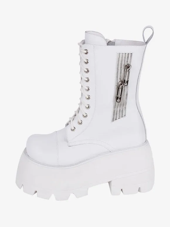 Gothic Lolita Boots White PU Round Toe PU Leather Lolita Footwear