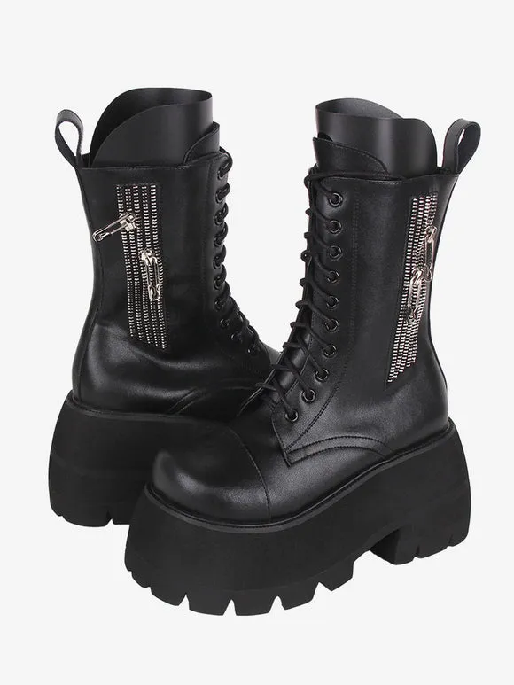 Gothic Lolita Boots White PU Round Toe PU Leather Lolita Footwear