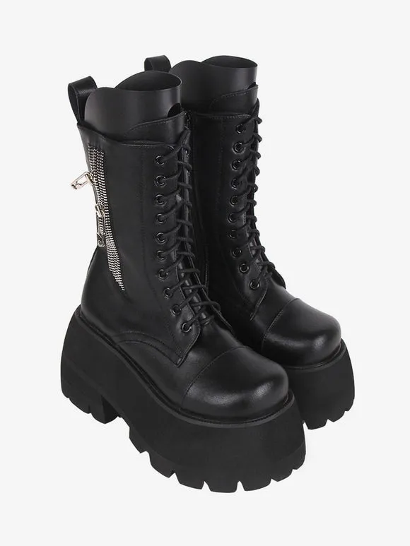 Gothic Lolita Boots White PU Round Toe PU Leather Lolita Footwear