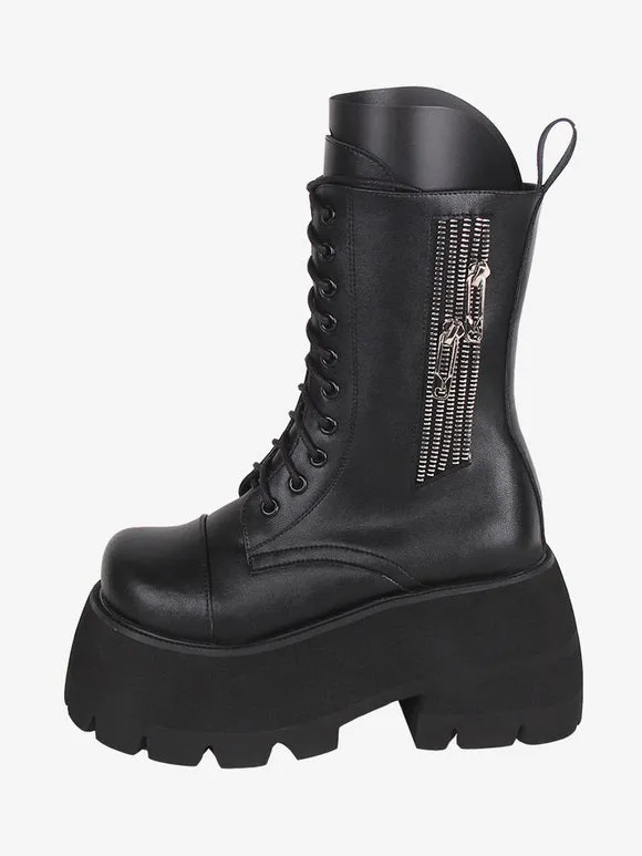 Gothic Lolita Boots White PU Round Toe PU Leather Lolita Footwear