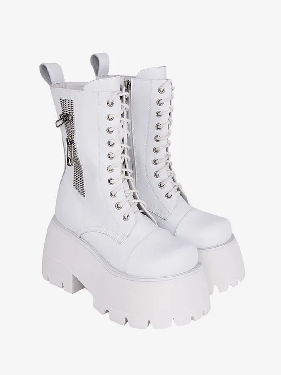Gothic Lolita Boots White PU Round Toe PU Leather Lolita Footwear