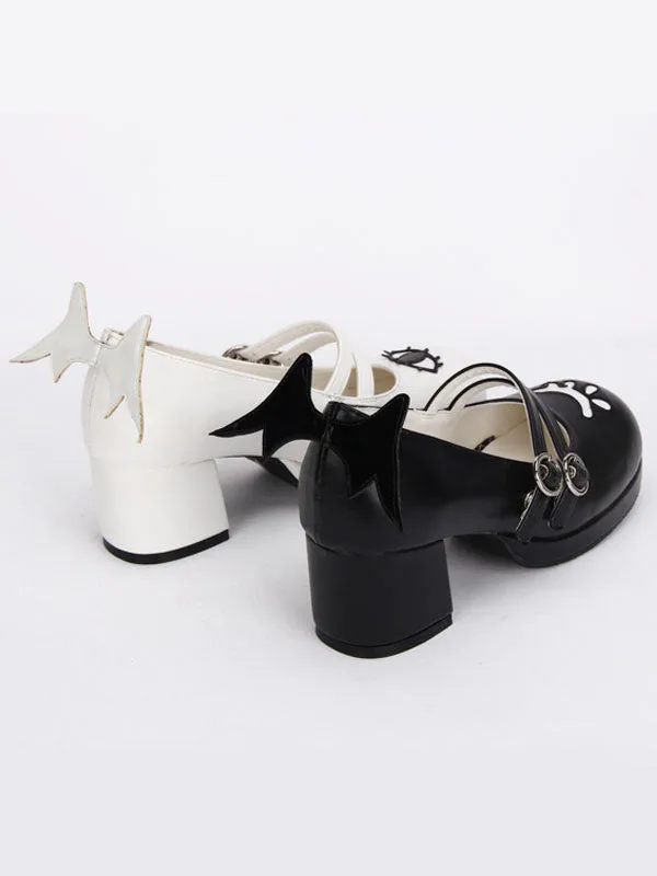 Gothic Lolita Shoes Double Strap Evil Wings Mary Jane Shoes