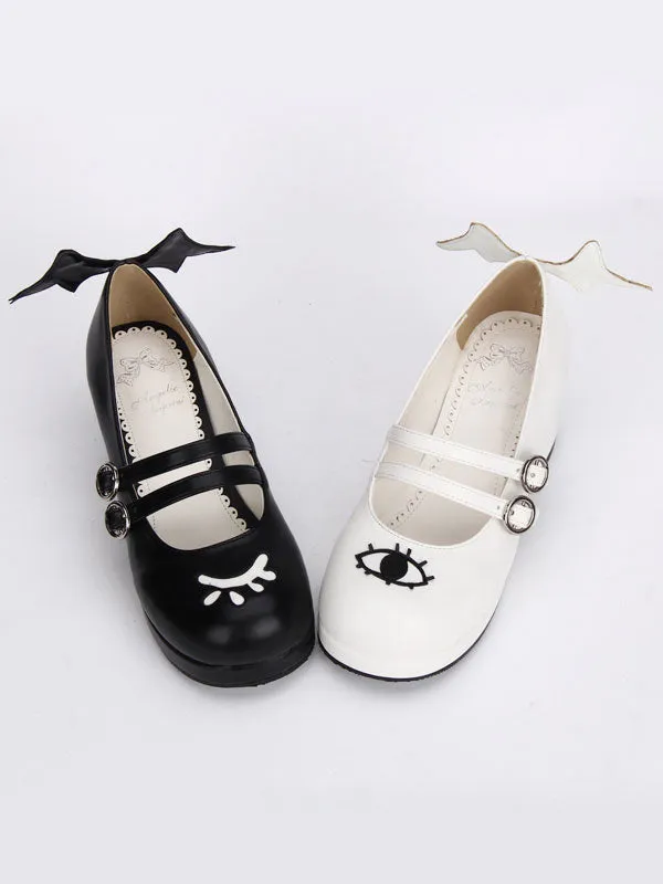 Gothic Lolita Shoes Double Strap Evil Wings Mary Jane Shoes