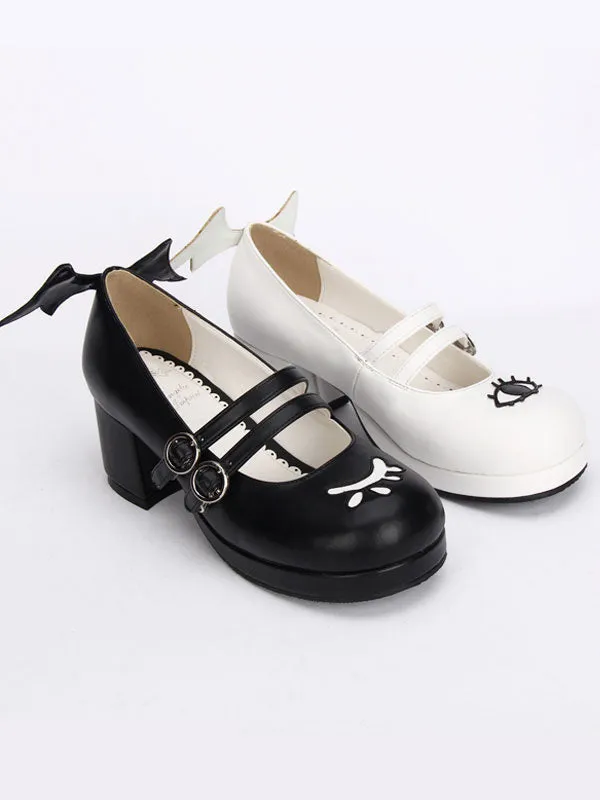 Gothic Lolita Shoes Double Strap Evil Wings Mary Jane Shoes