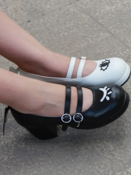 Gothic Lolita Shoes Double Strap Evil Wings Mary Jane Shoes