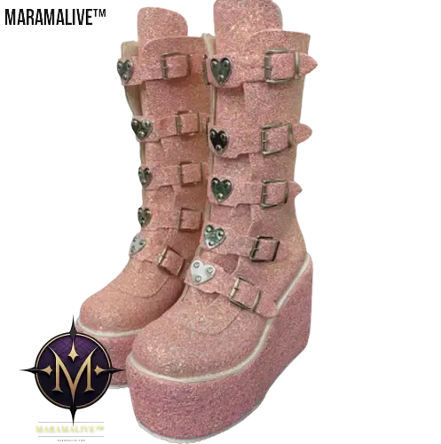 Gothic Platform Boots with Large Metal Buckle Clasps