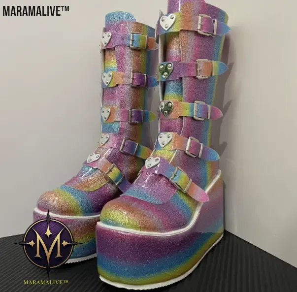 Gothic Platform Boots with Large Metal Buckle Clasps