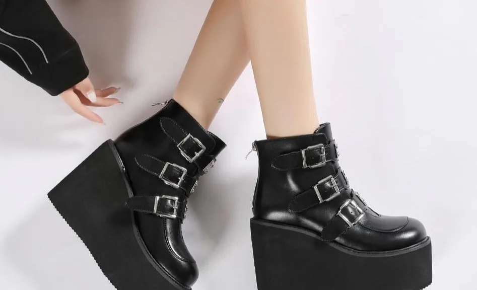 Gothic Style Wedges Shoes Fashion Ankle Boots