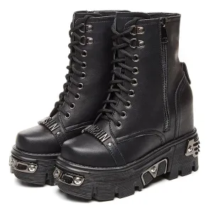 Gothic Women's  Height Increases Cowhide Genuine Short Boots Handsome Punk Fashion Shoes Spring Fall Womens Boots Ankle