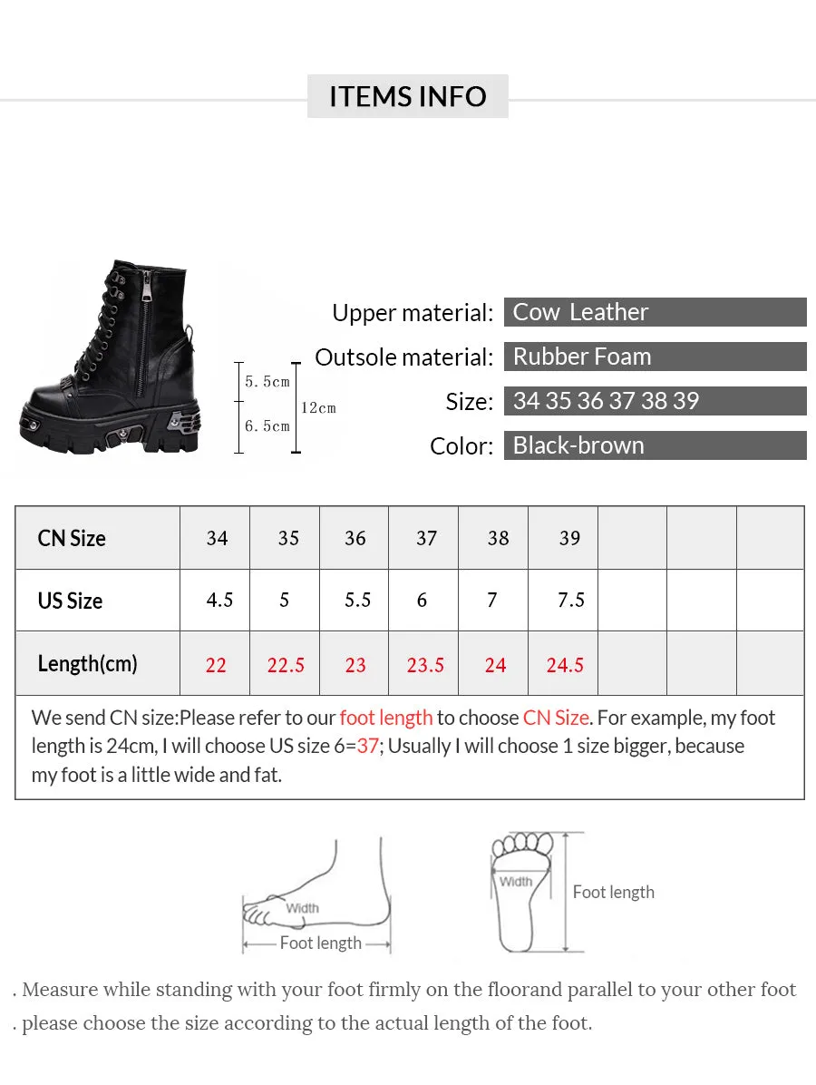 Gothic Women's  Height Increases Cowhide Genuine Short Boots Handsome Punk Fashion Shoes Spring Fall Womens Boots Ankle