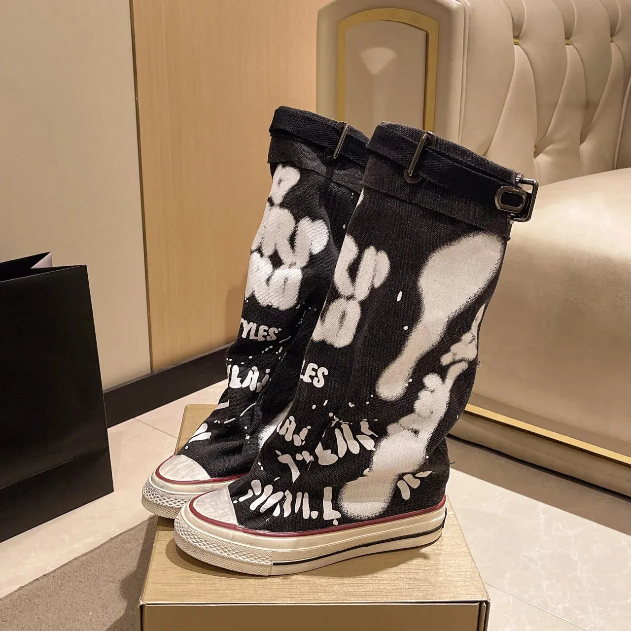 Graffiti High Top Canvas Shoes Women's Spring Boots