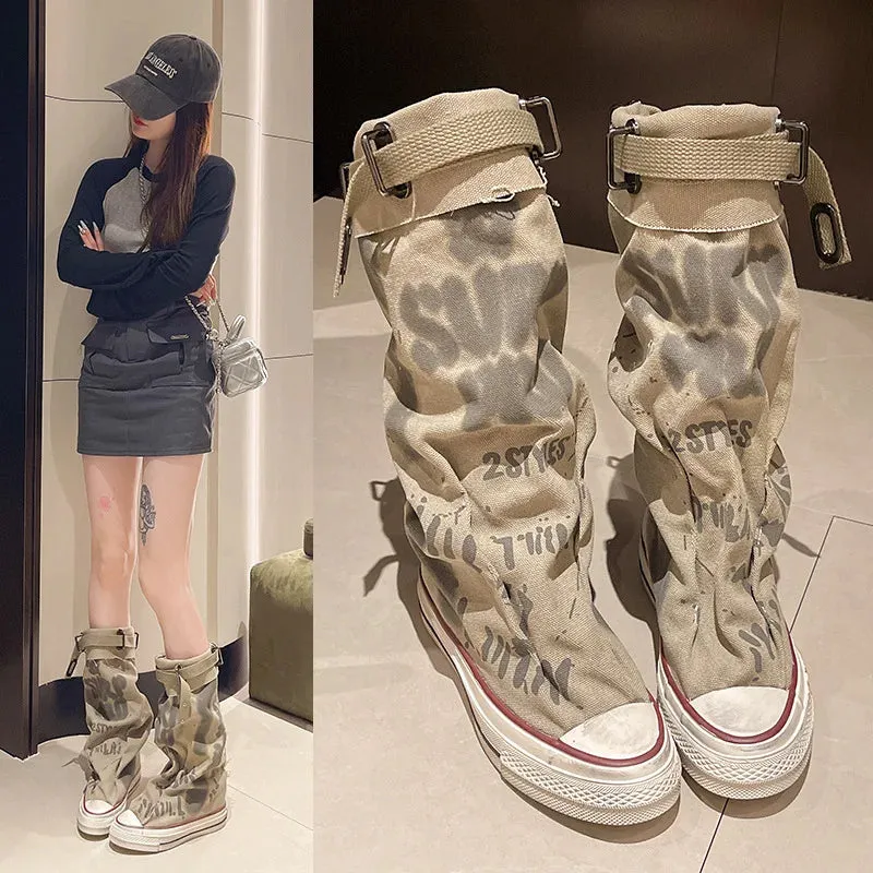 Graffiti High Top Canvas Shoes Women's Spring Boots
