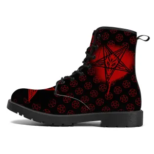 Hail Satan Spray Paint Baphomet / Unisex Faux Synthetic Leather Boots - New