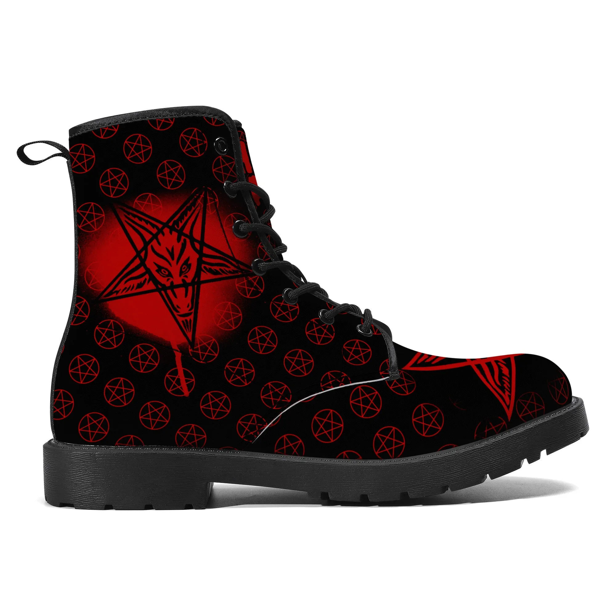 Hail Satan Spray Paint Baphomet / Unisex Faux Synthetic Leather Boots - New