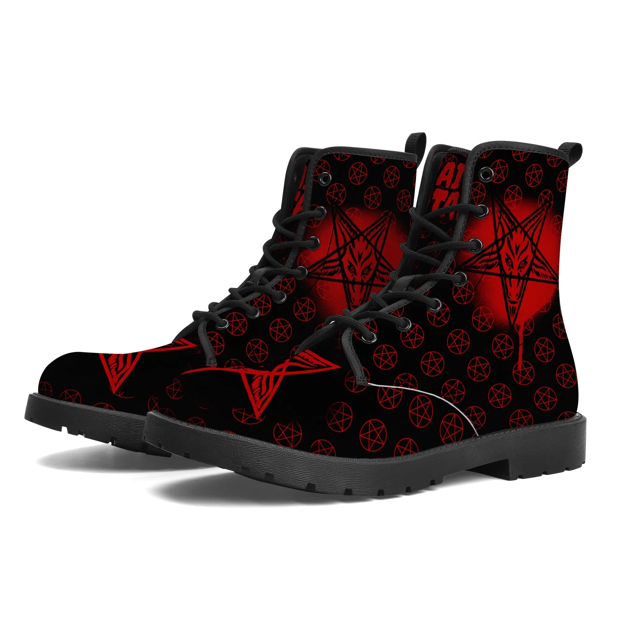 Hail Satan Spray Paint Baphomet / Unisex Faux Synthetic Leather Boots - New