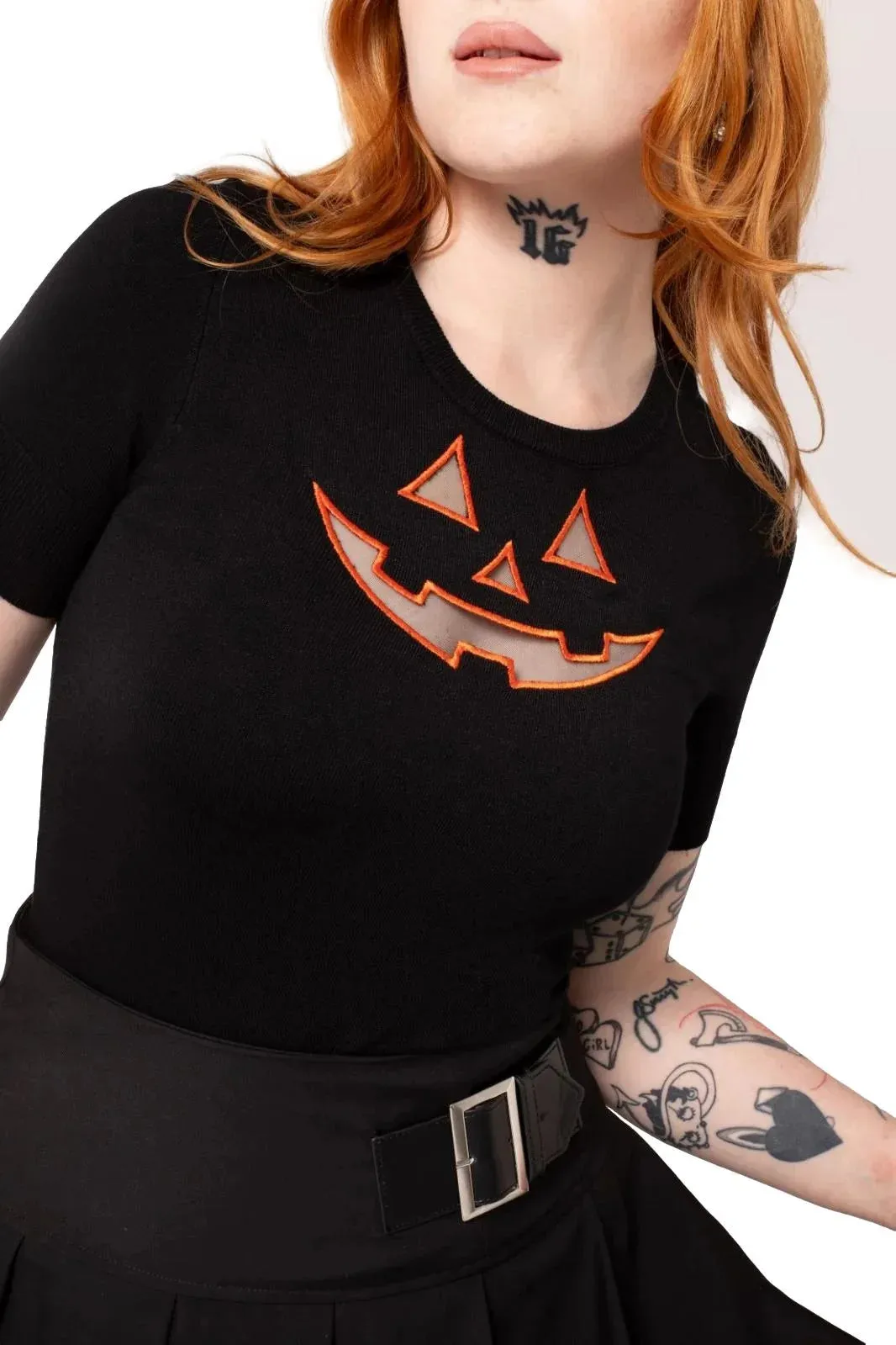 Hell Bunny Jack-O-Lantern Top - Gothic Halloween Pumpkin