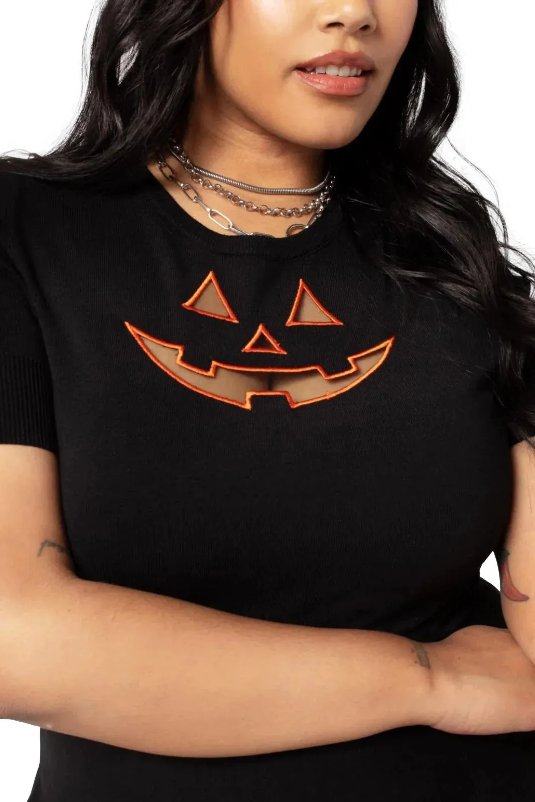 Hell Bunny Jack-O-Lantern Top - Gothic Halloween Pumpkin