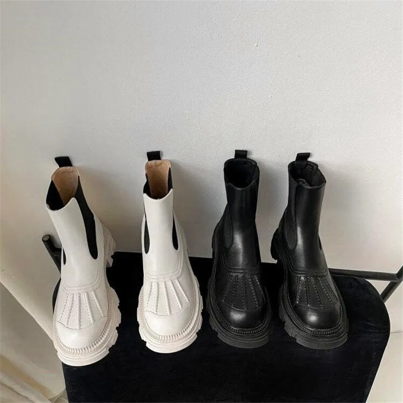 high-heeled boots round toe thick-soled