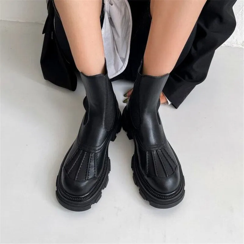 high-heeled boots round toe thick-soled