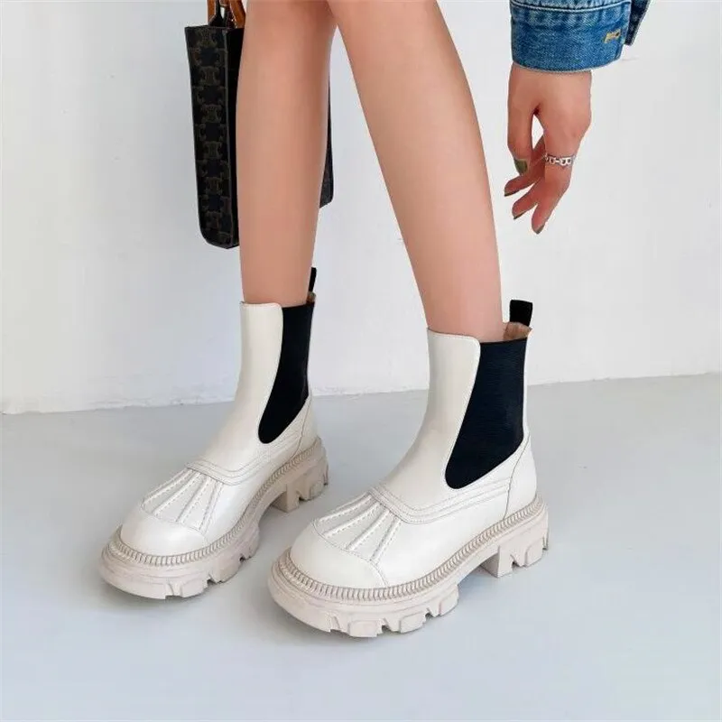 high-heeled boots round toe thick-soled