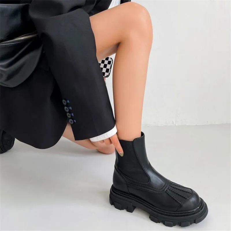 high-heeled boots round toe thick-soled