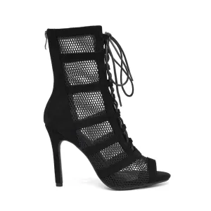 Hollow Mesh Open-Toe High-Heeled Dance Boots