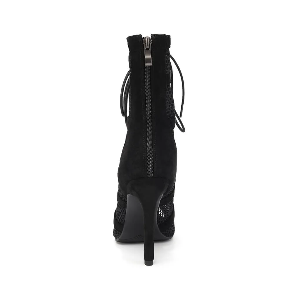 Hollow Mesh Open-Toe High-Heeled Dance Boots
