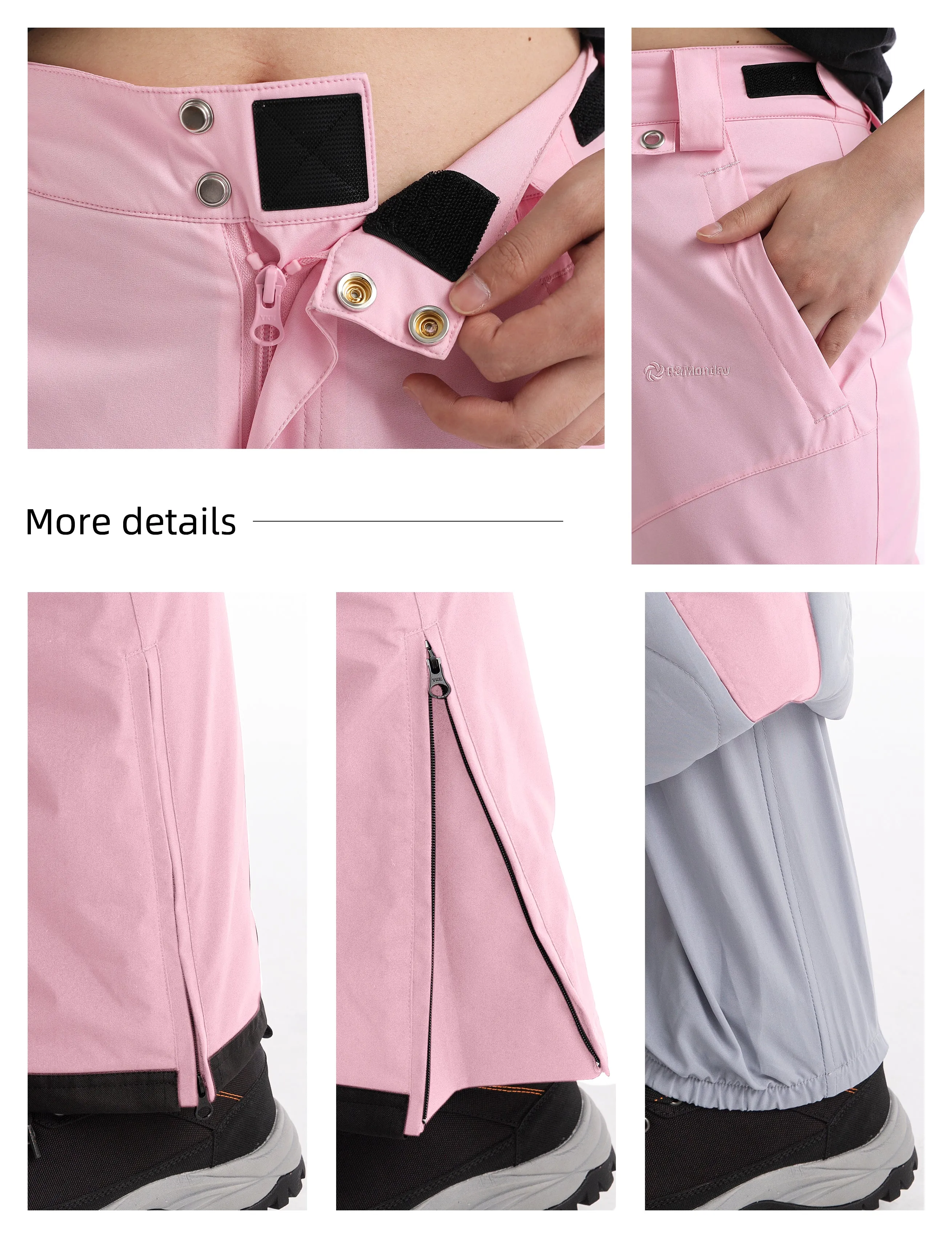iCreek Womens Snow Pants Insulated Winter Warm Snow Trousers Sports Windproof Outdoor（Pink）