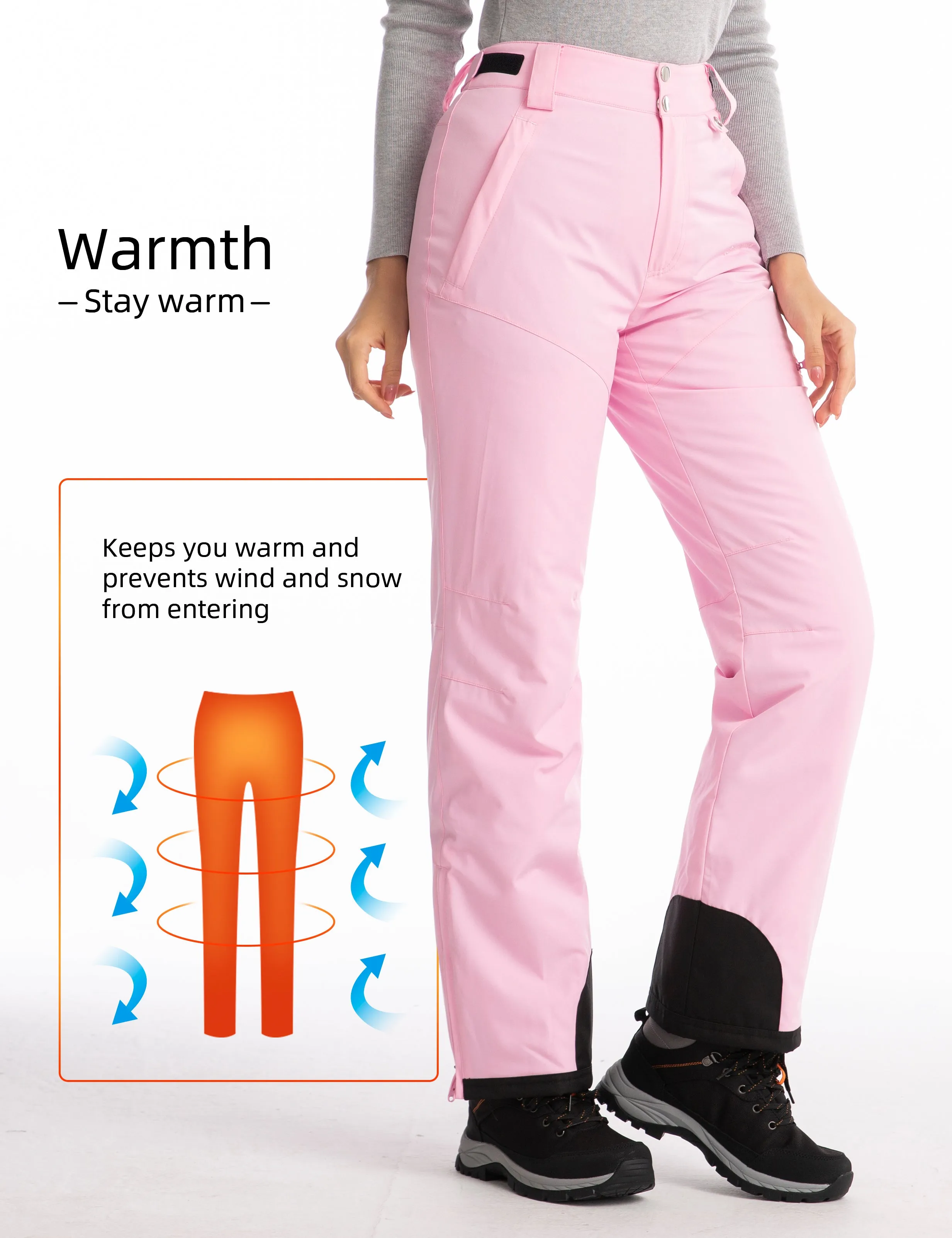 iCreek Womens Snow Pants Insulated Winter Warm Snow Trousers Sports Windproof Outdoor（Pink）