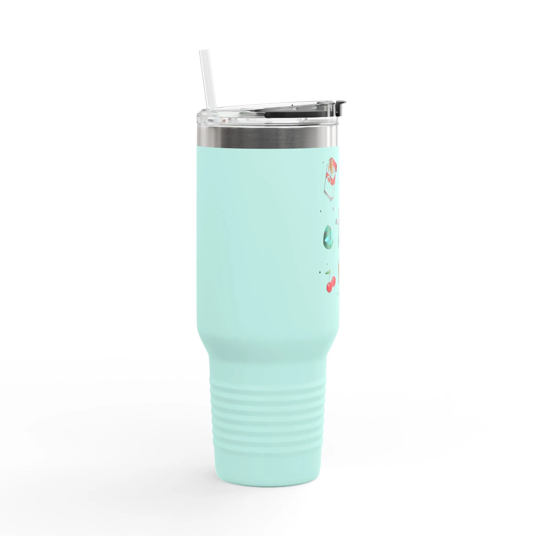 Insulated Travel Mug - 40oz Adventurous Design with Playing Cards & Drinks