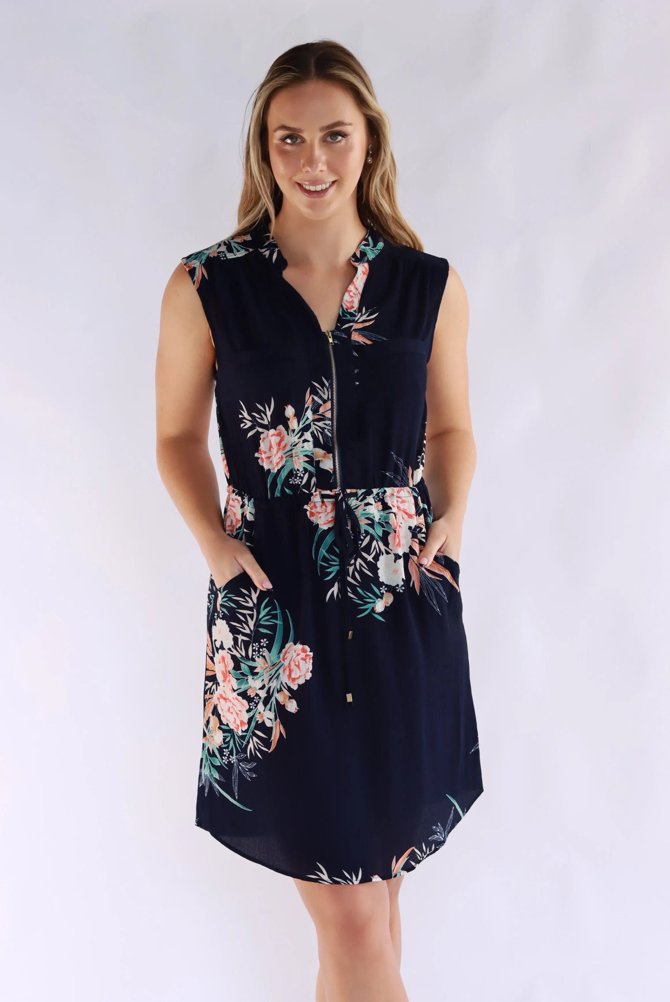 Kareena Knee Dress In Navy