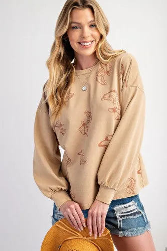 Khaki Boots Mineral Wash Terry Knit Pullover