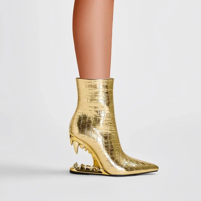 Kimberly – Pointed Wolf Teeth Shaped Heel Women's Boots