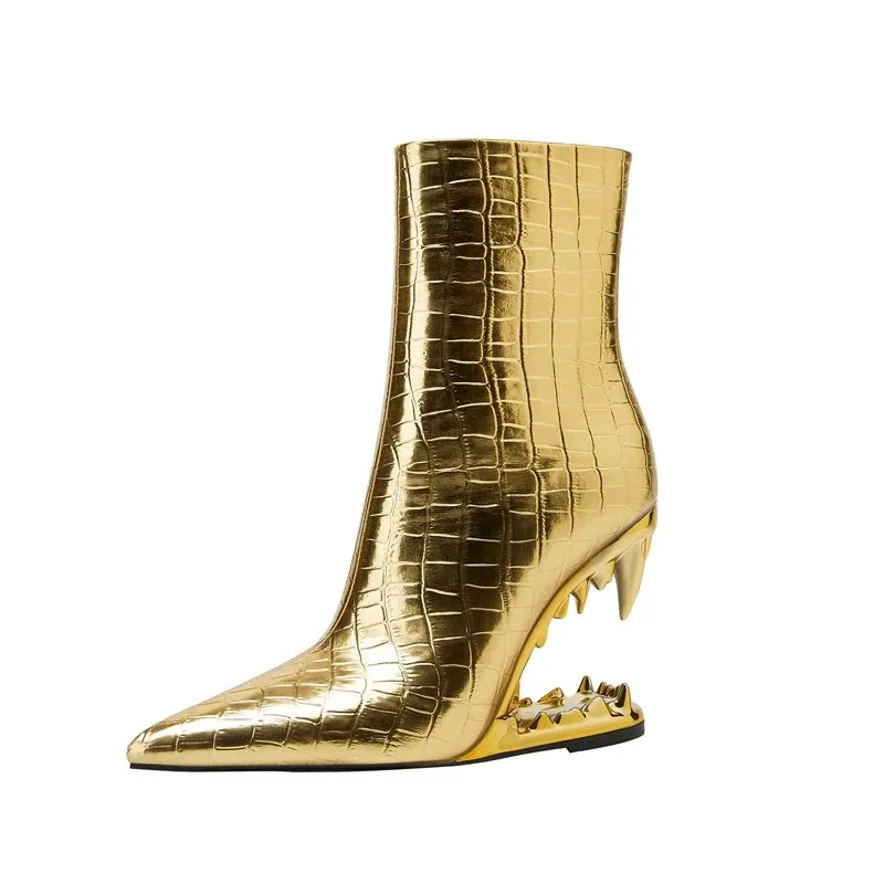 Kimberly – Pointed Wolf Teeth Shaped Heel Women's Boots