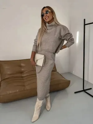 Knitwear Set | High-Neck Sweater & Skirt | Effortless Elegance