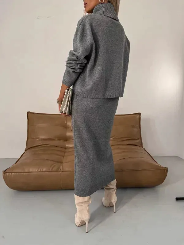 Knitwear Set | High-Neck Sweater & Skirt | Effortless Elegance