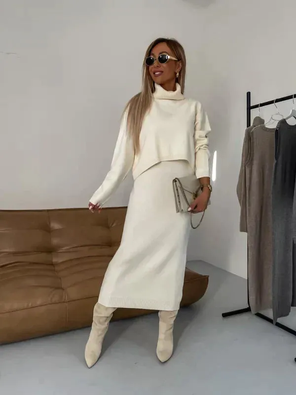Knitwear Set | High-Neck Sweater & Skirt | Effortless Elegance
