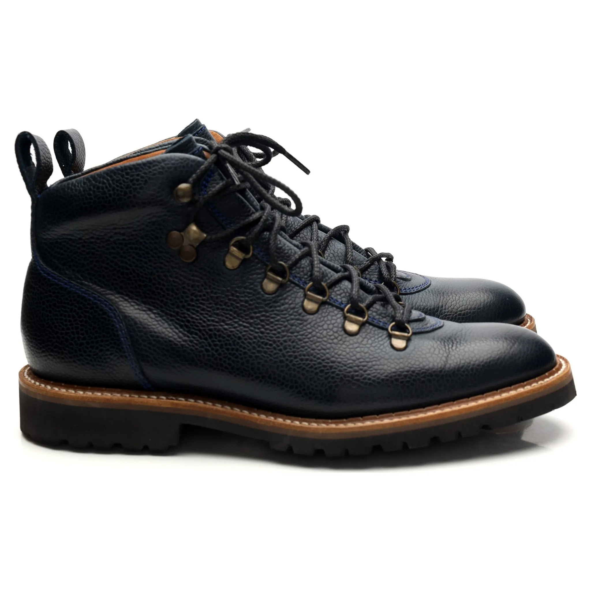 L'Exception 'Glencoe' Navy Blue Grain Leather Hiker Boots UK 7.5 F