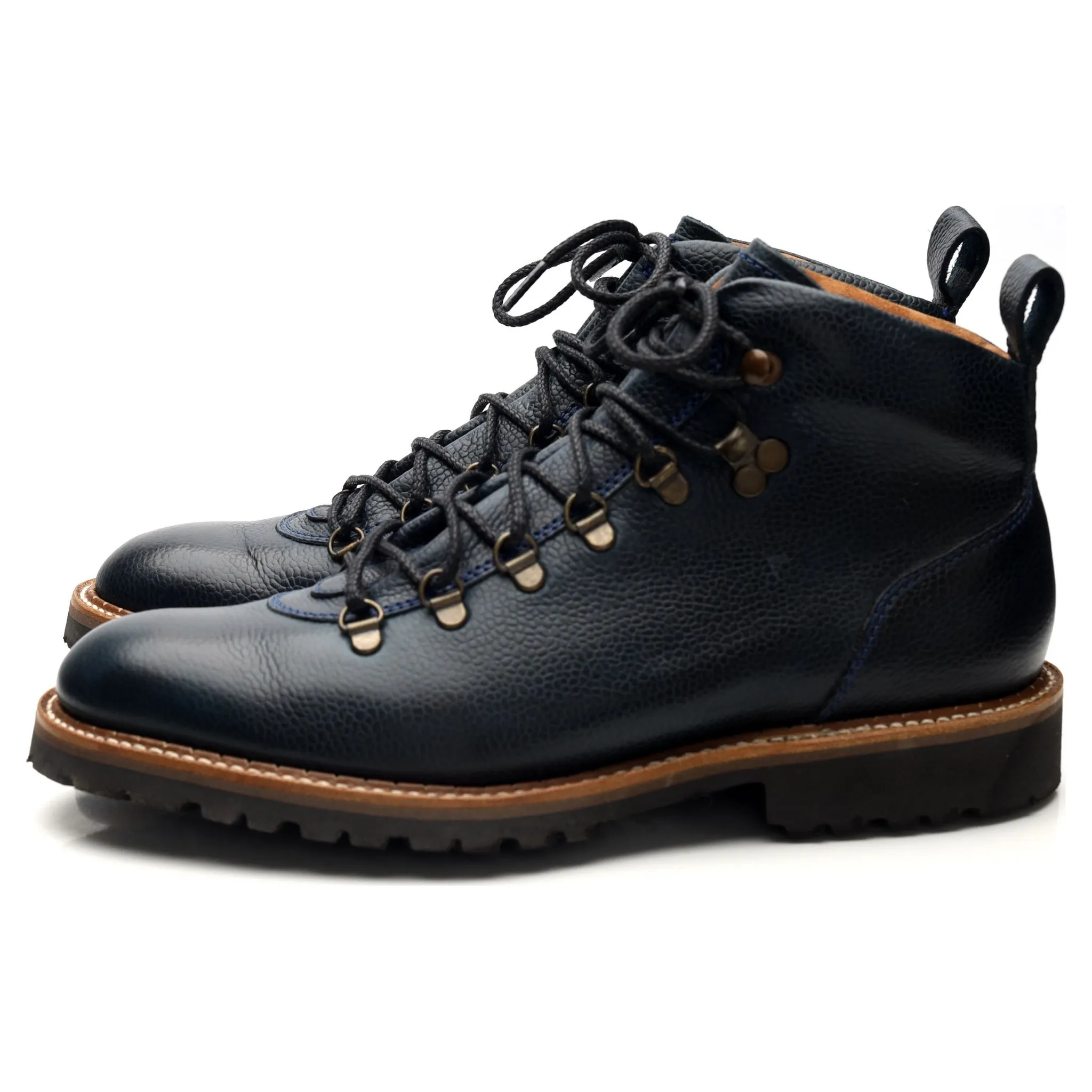 L'Exception 'Glencoe' Navy Blue Grain Leather Hiker Boots UK 7.5 F