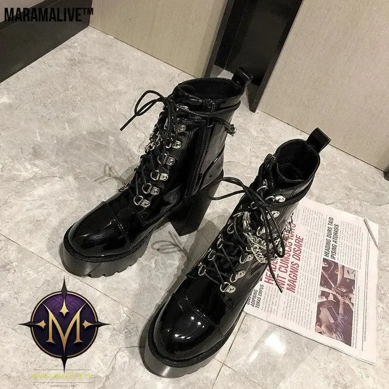 Lolita Gothic Mary Jane Womens Boots Platform Leather Boots