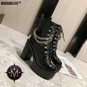 Lolita Gothic Mary Jane Womens Boots Platform Leather Boots