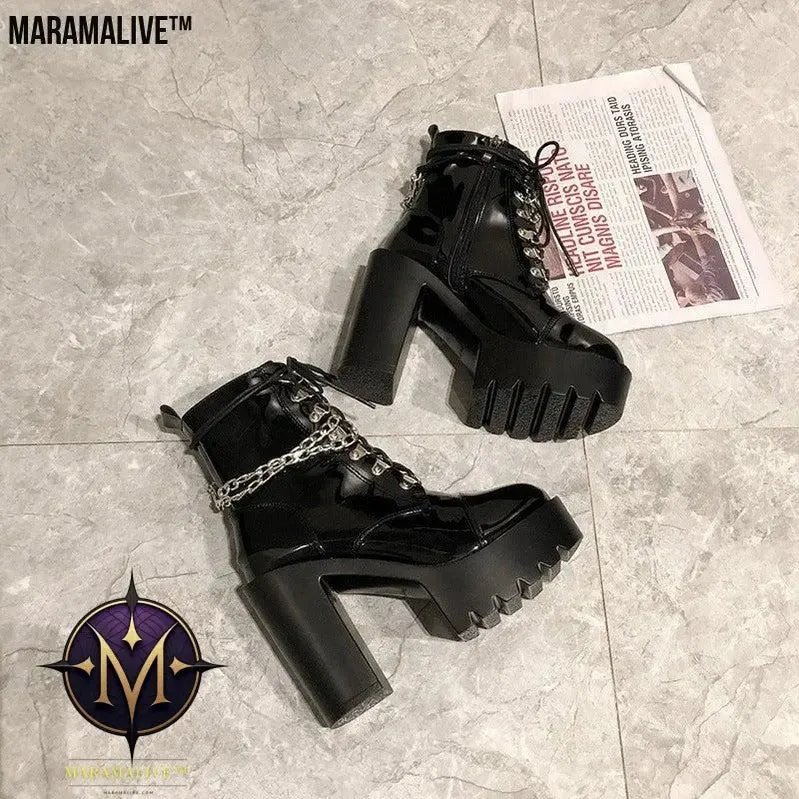 Lolita Gothic Mary Jane Womens Boots Platform Leather Boots