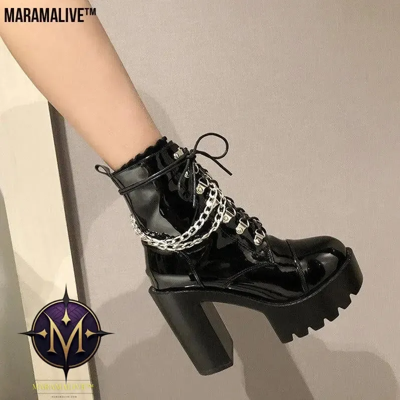 Lolita Gothic Mary Jane Womens Boots Platform Leather Boots
