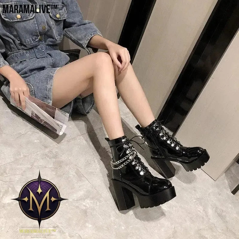 Lolita Gothic Mary Jane Womens Boots Platform Leather Boots