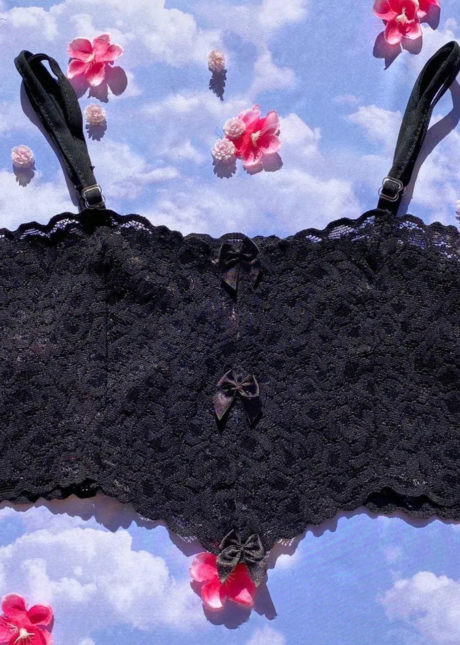 Longline Crop Bra Top | Black Lace