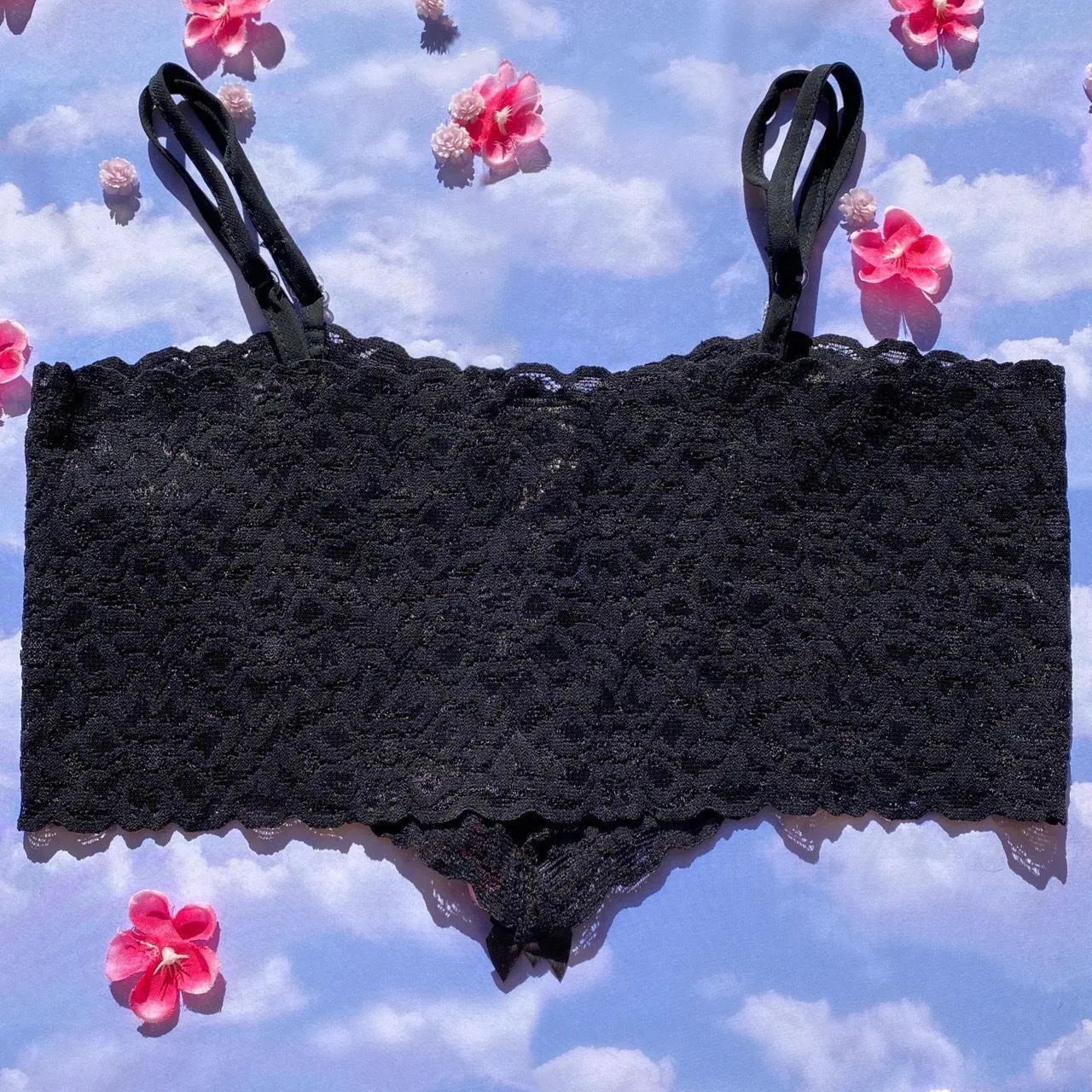 Longline Crop Bra Top | Black Lace