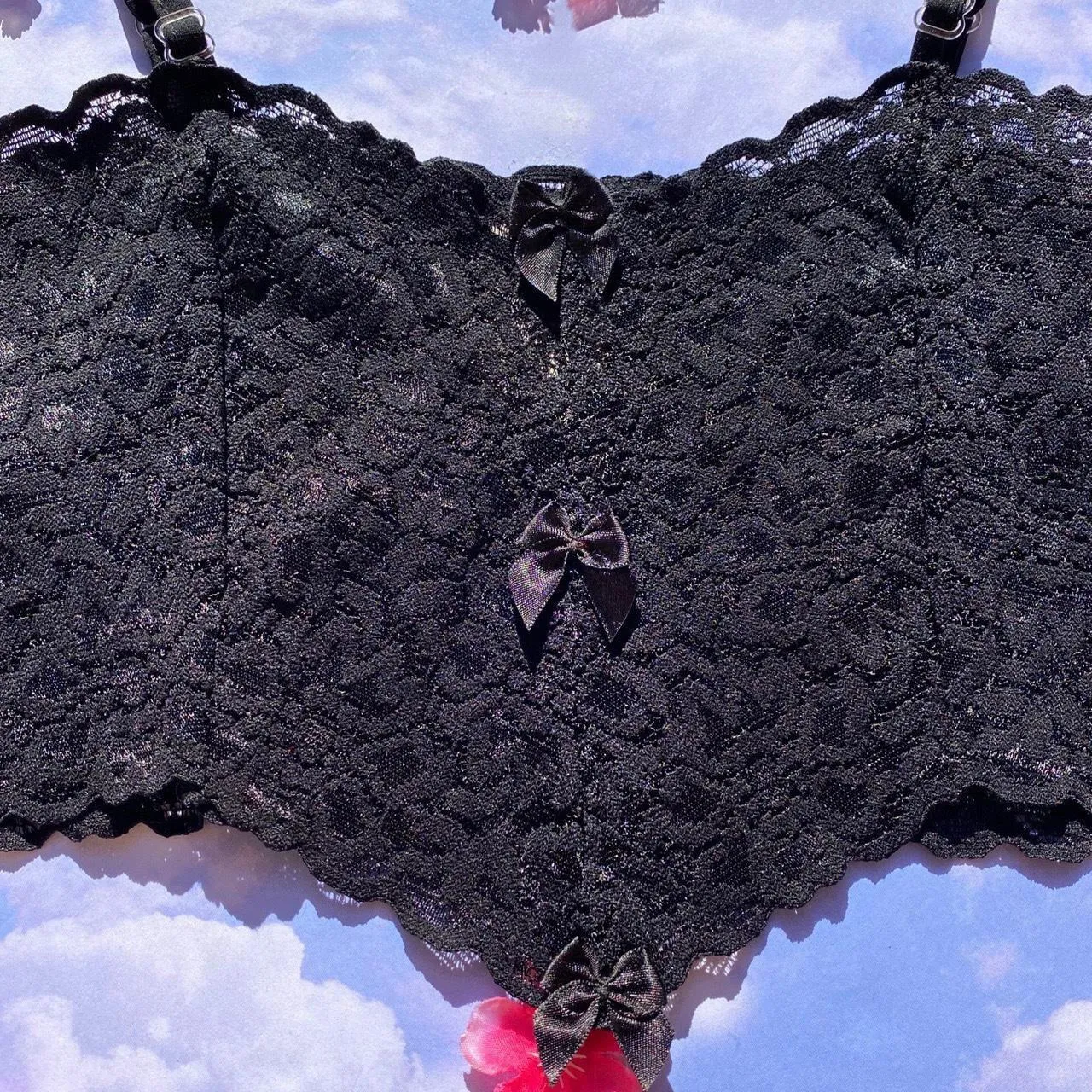 Longline Crop Bra Top | Black Lace